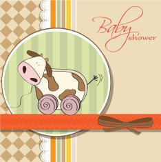Baby shower card with cute cow toy N9