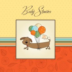 baby shower card with long dog and balloons N4