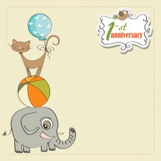 first anniversary card with pyramid of animals N10