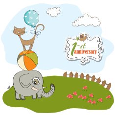 first anniversary card with pyramid of animals N11