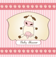 new baby girl announcement card with cow N12
