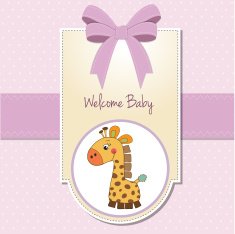 new baby girl announcement card with giraffe
