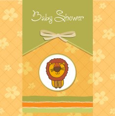 childish baby shower card with cartoon lion N14