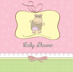 childish baby girl announcement card with hippo toy N13
