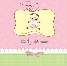 new baby girl announcement card with cow N18