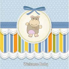 childish baby girl announcement card with hippo toy N14