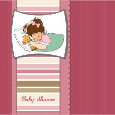 baby shower card with little girl and her toy N13