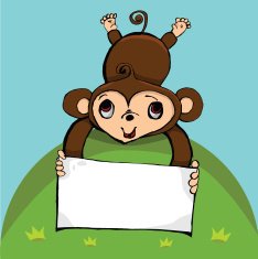 Cute monkey cartoon with blank sign