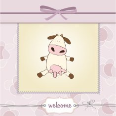 new baby girl announcement card with cow N19