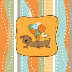 greeting card with long dog and balloons