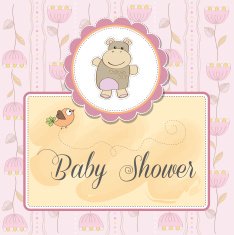 childish baby shower card with hippo toy N3