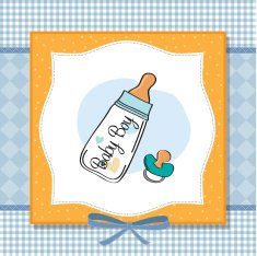 baby announcement card with milk bottle and pacifier N10
