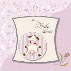 new baby girl announcement card with cow N23