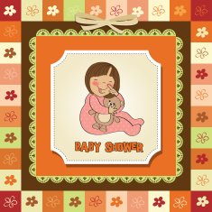 little baby girl play with her teddy bear toy N25