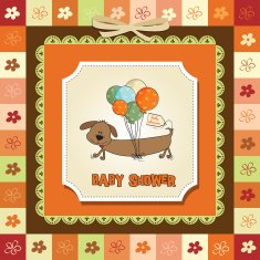 baby shower card with long dog and balloons N11
