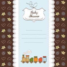 baby shower card with toy train N11