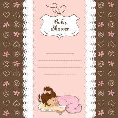 baby shower card with little girl N17