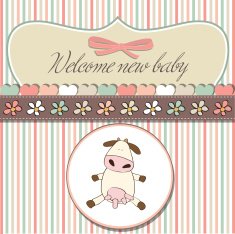new baby girl announcement card with cow N27