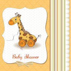 Baby shower card with cute giraffe toy