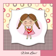 Funny girl with hearts Doodle cartoon character N12