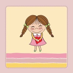 Funny girl with hearts Doodle cartoon character N14