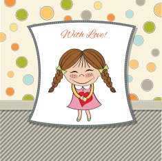 Funny girl with hearts Doodle cartoon character N18
