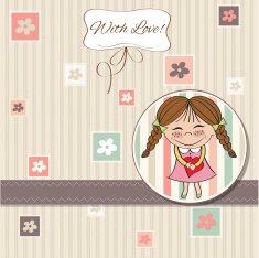 Funny girl with hearts Doodle cartoon character N19
