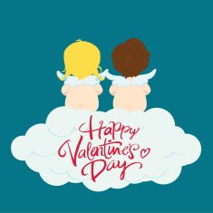 Two angels on the cloud Valentine's day postcard
