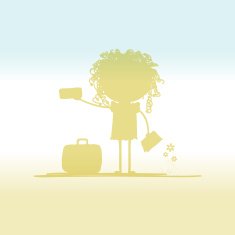 Happy tourist with tickets and suitcase for your design