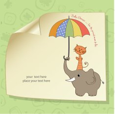 baby shower card with funny elephant and little cat N6