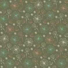 Colorful hand drawn seamless texture with flowers and berries