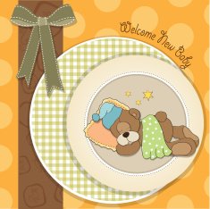 baby shower card with sleeping teddy bear