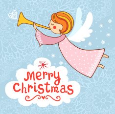 Bright holiday background with small funny angel N2