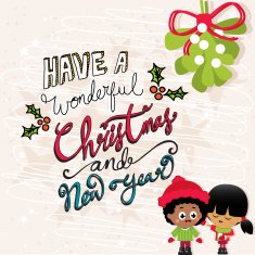 Cute Christmas Couple on a Cream Background with Mistletoe