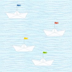 Seamless pattern with waves and paper ships