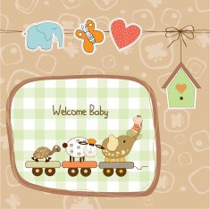 new baby announcement card with animal's train N2