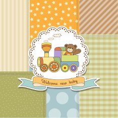 new baby announcement card with train toy