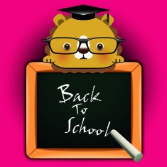 Funny lion around a blackboard