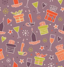 Christmas seamless pattern with gifts candles goblets