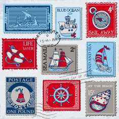 Vector Set of Retro SEA POST Stamps