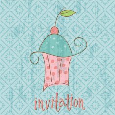 Vintage Invitation Card with cute Cupcake