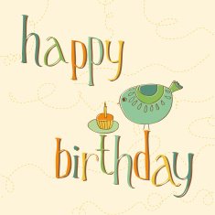 with Cute Greeting Birthday Card Bird and cake