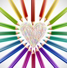 Painted heart with color pencils Vector