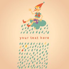 Childrens greeting card Light background with drops