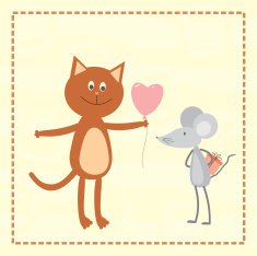 cat and a mouse exchanging gifts