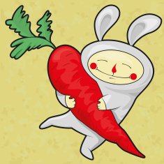 rabbit with a carrot in paws