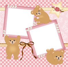 Baby girl photo frame with teddy bear