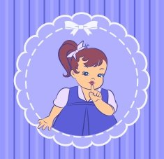 Vintage cartoon little girl on the ornate background Vector