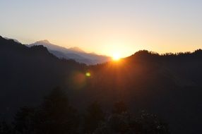 Landscape of the mountains at the sunrise