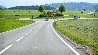 Lonely auto on a asphalt road
